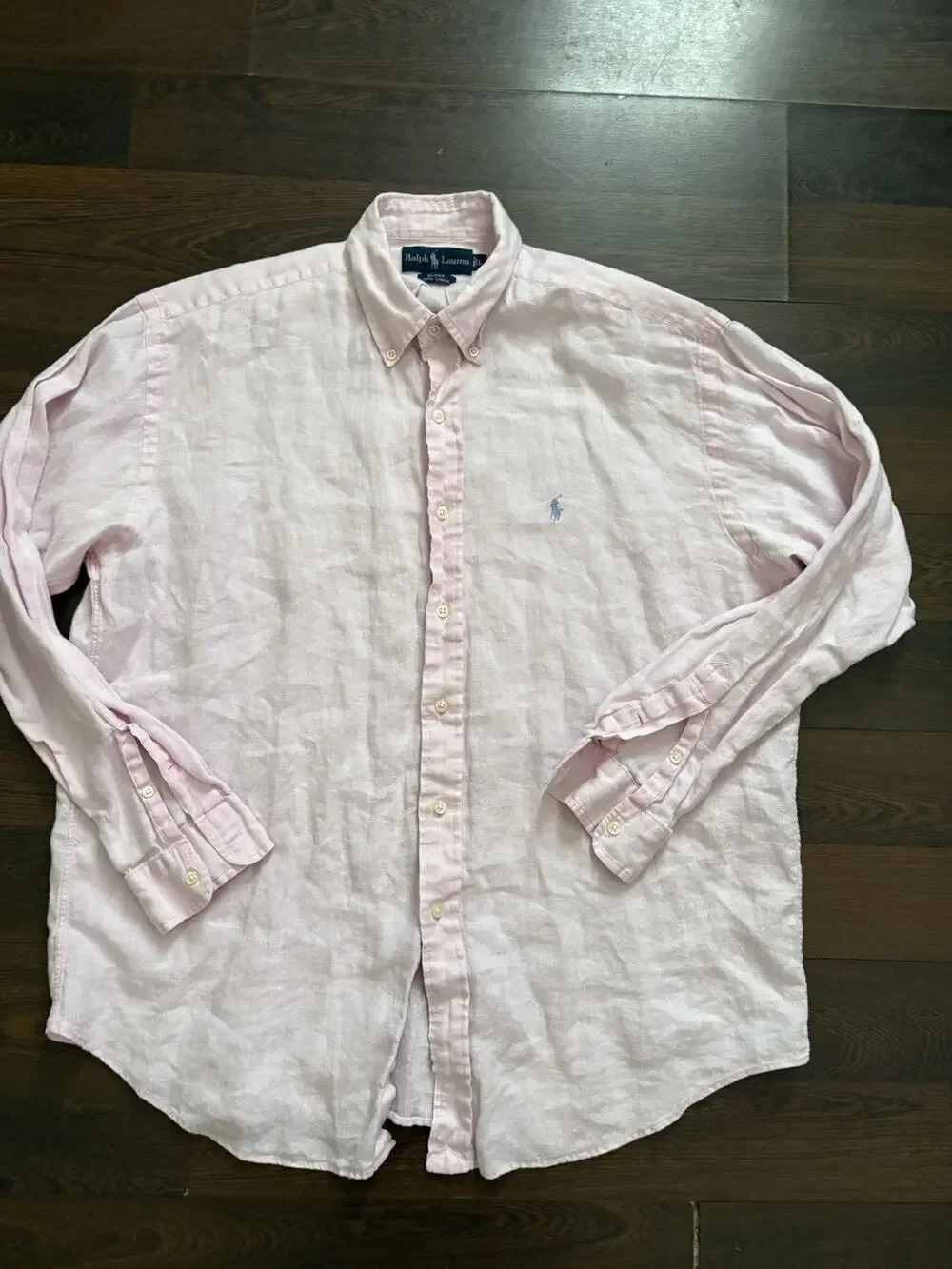 Rare Find Polo Ralph Lauren Blake Shirt 100% Linen Pink Button Down Mens Sz L